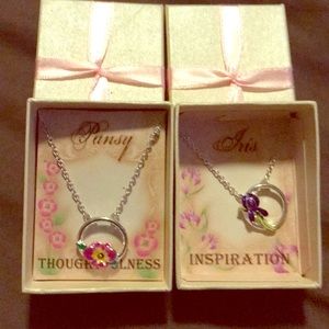 Pretty- Pansy & Iris Necklaces (Silver w/Flowers!)